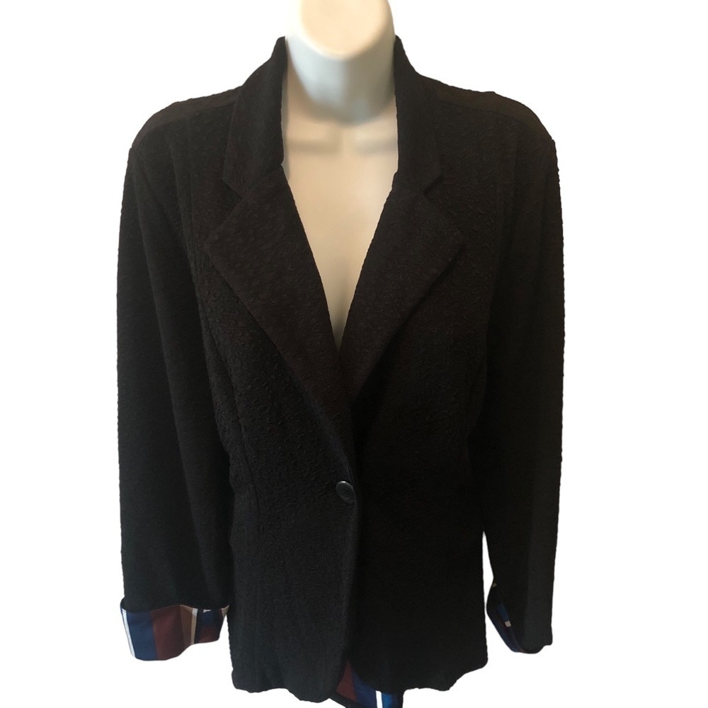Chico’s Black Travelers Textured Classic Printed Lined Jacket Size 1/M/8 Career